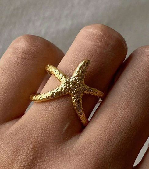 Gold Starfish Open Ring – Stainless Steel
